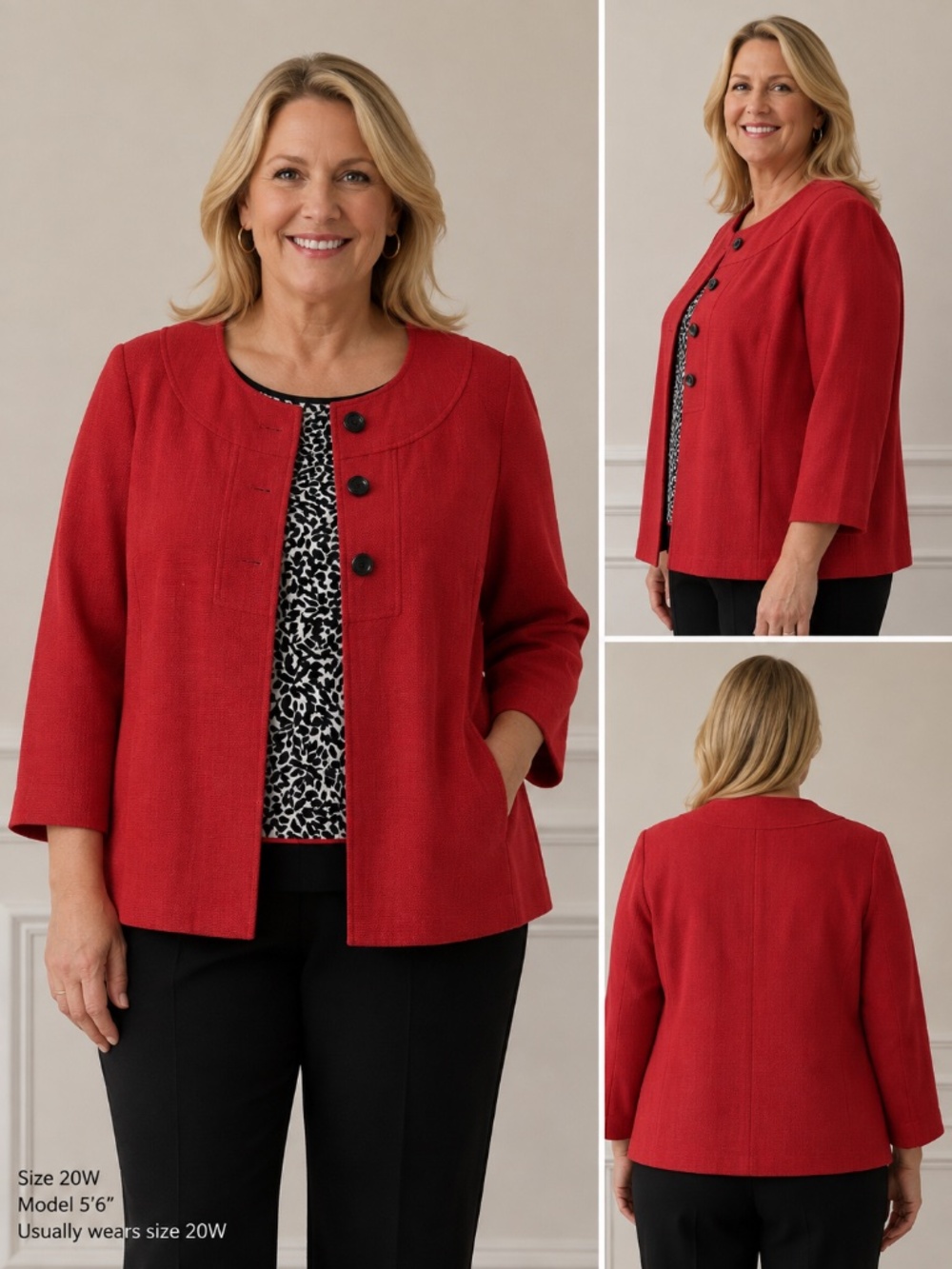 Perceptions Woman 18W Red 3 Piece Pantsuit Jacket Shell & Pants Plus Size